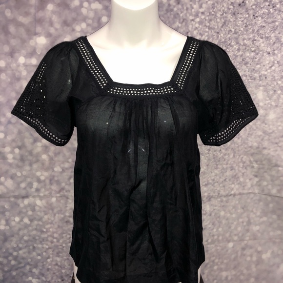 J.Crew Navy blue crochet details Top 2 - Picture 2 of 8